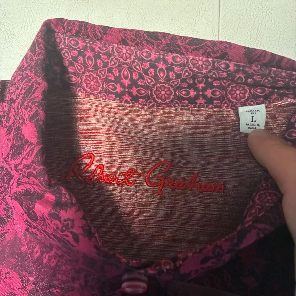 Robert Graham Mens Magenta Paisley Button Down Shirt Classic Fit Large - Picture 5 of 6